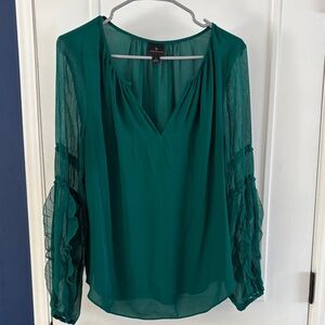 Worthington Emerald Blouse with Sheer Sleeves
